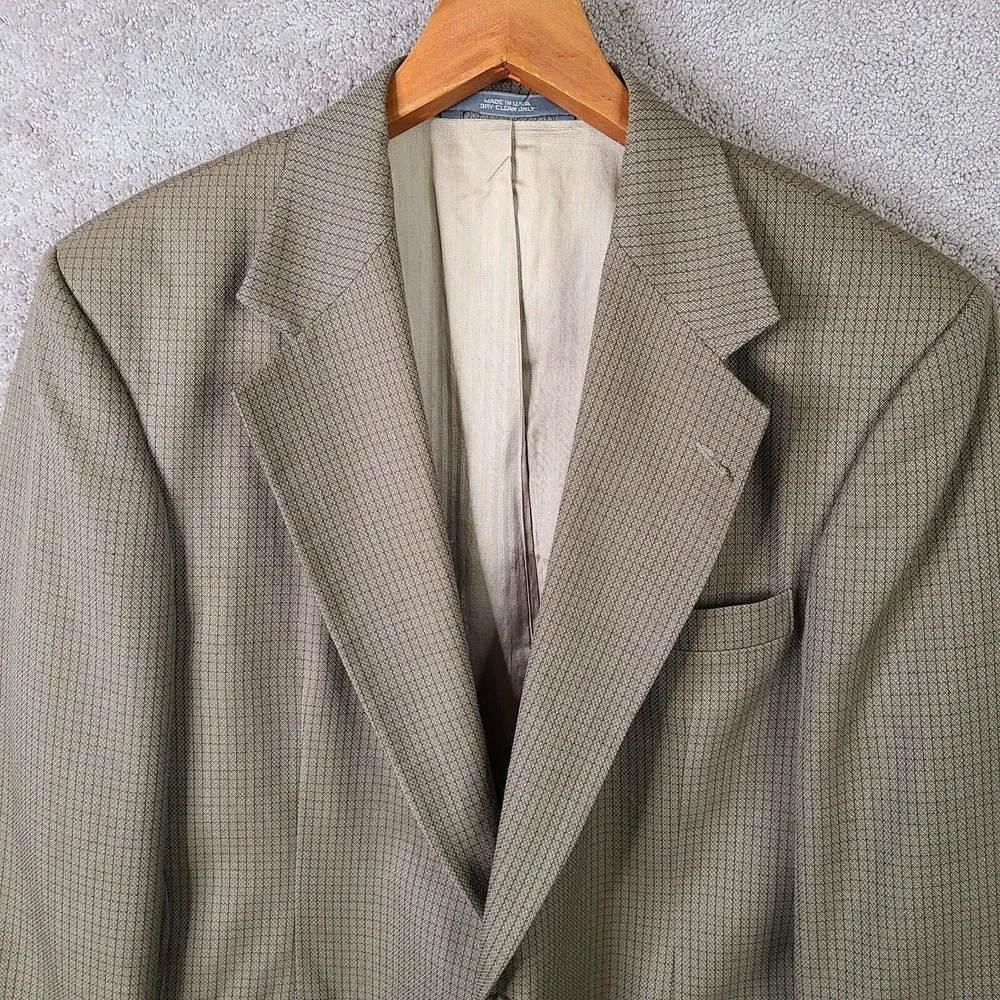 Haggar Jacket Mens 42 Brown Blue Check‎ Blazer 2 Button Suit Coat USA Made